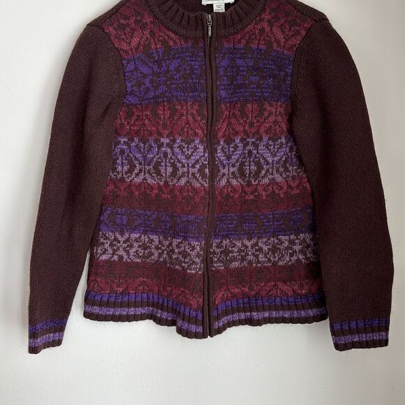 Coldwater Creek Women's Fair Isle Multicolor full zip lambs wool Sweater medium! - Picture 3 of 9